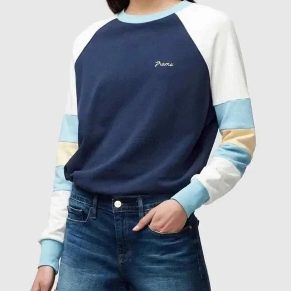 FRAME Vintage Style Crew Neck Sweatshirt yellow blue NWT